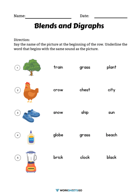 Blends and Digraphs Worksheets