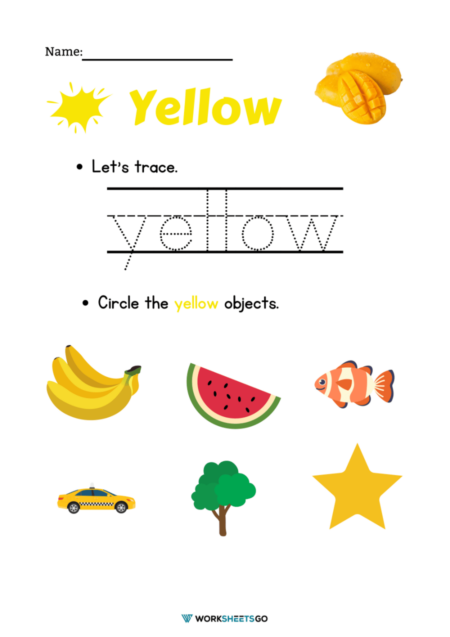 Color Yellow Worksheets Color Yellow Worksheets