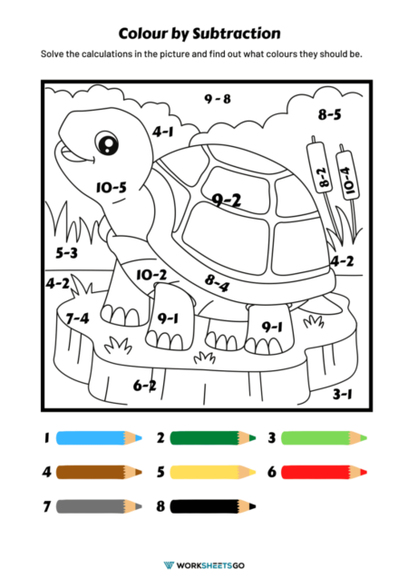 Color by Subtraction Worksheets
