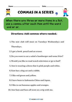 Commas In A Series Worksheet WorksheetsGO Commas In A Series Worksheet WorksheetsGO