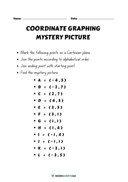 Coordinate Graphing Mystery Picture Worksheets