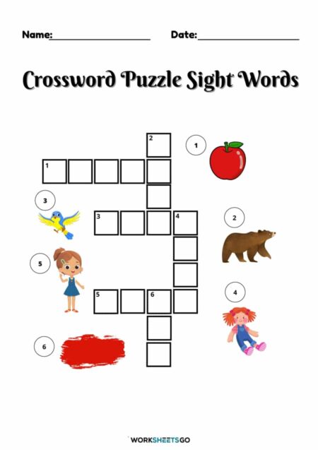 Crossword Puzzle Sight Words Worksheets