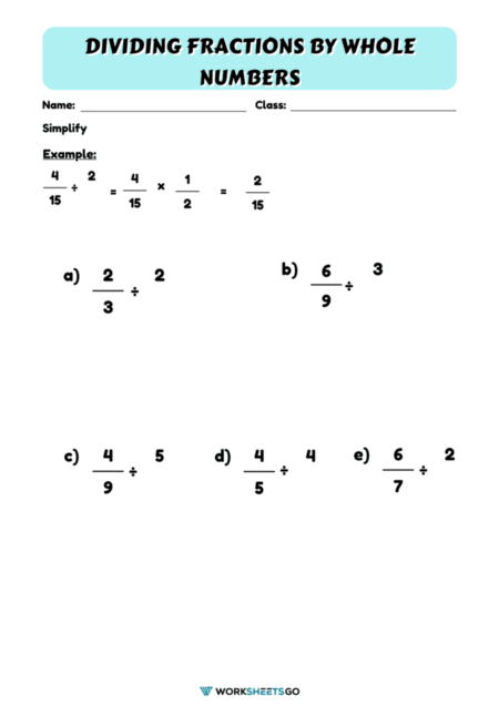 Dividing Fractions By Whole Numbers Worksheets