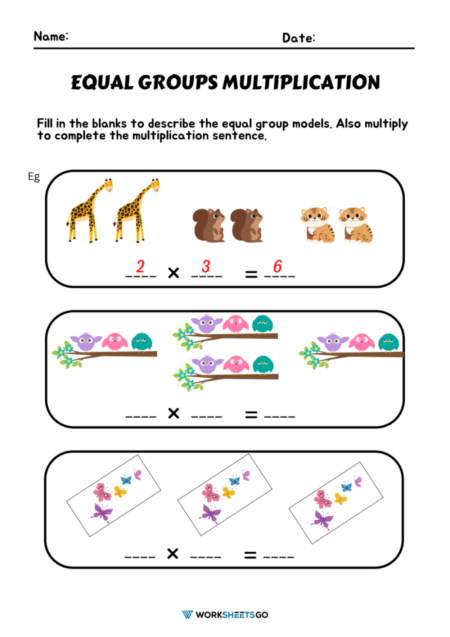 Equal Groups Multiplication Worksheets