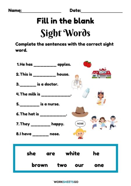 Fill In The Blanks Sight Words Worksheets