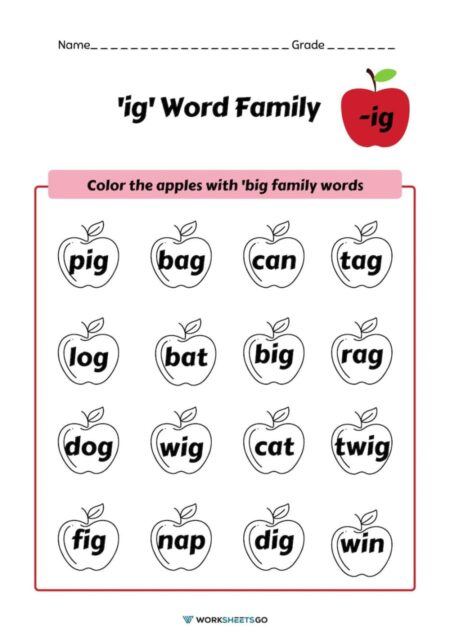 IG Word Family Worksheets