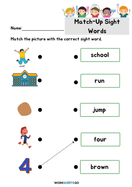 Match-Up Sight Words Worksheets