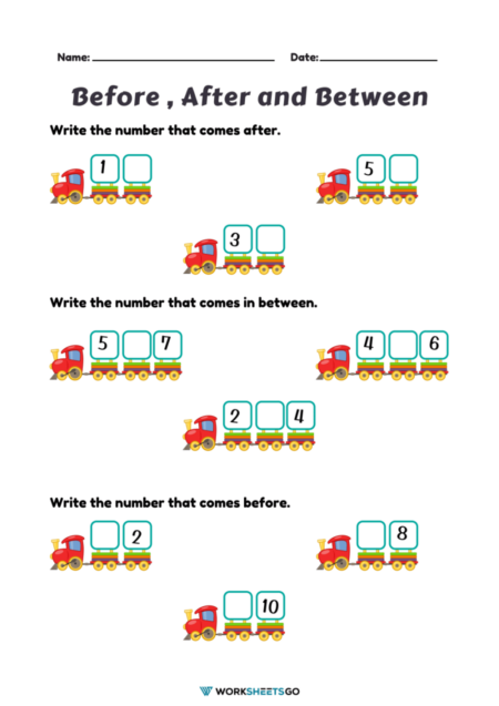 Numbers Before, After And Between Worksheets