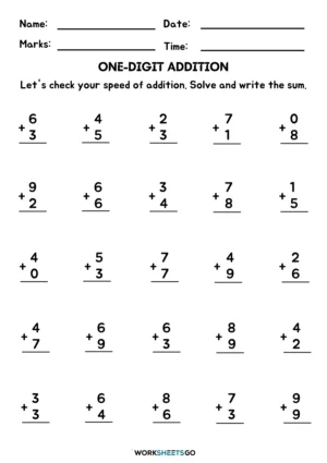 One Digit Addition Worksheets WorksheetsGO One Digit Addition Worksheets WorksheetsGO