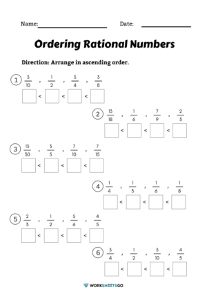 Ordering Rational Numbers Worksheets