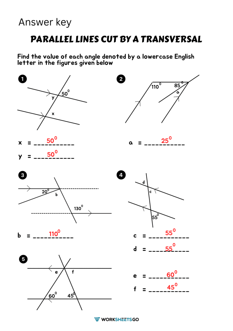 Parallel Lines Cut By A Transversal Worksheets Answer Key