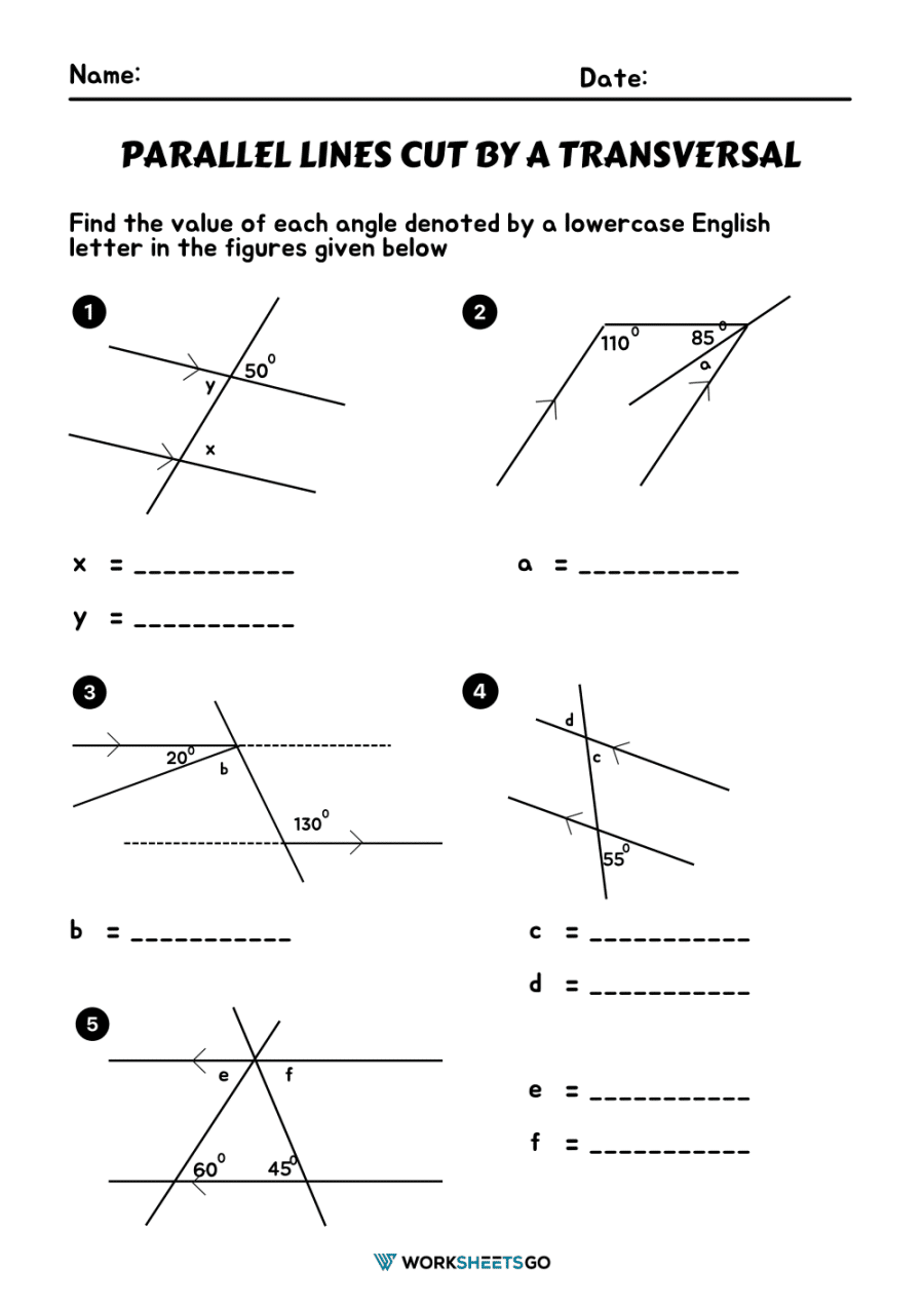 Parallel Lines Cut By A Transversal Worksheets