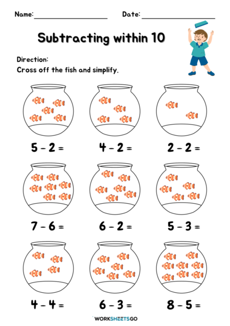 Subtracting Within 10 Worksheets