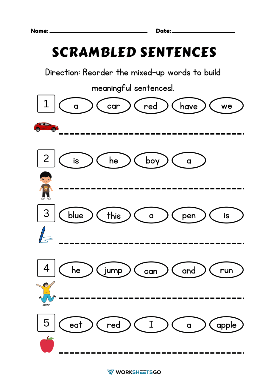 Scrambled Sentences Worksheets Free