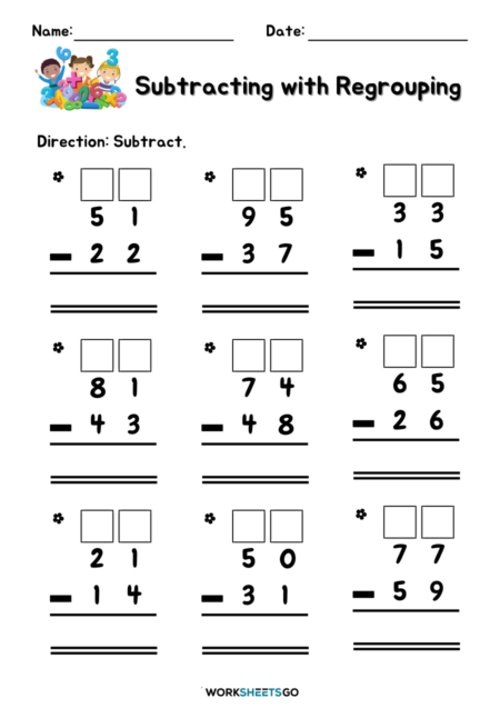 Subtracting With Regrouping Worksheets