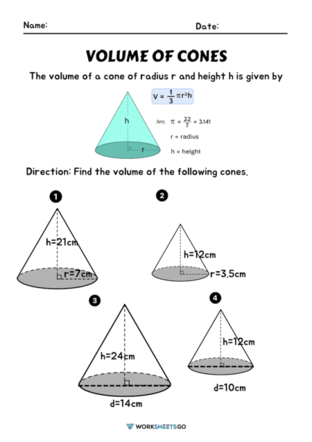 Volume Of Cones Worksheets