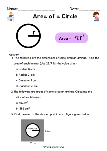 Area Of A Circle Worksheets
