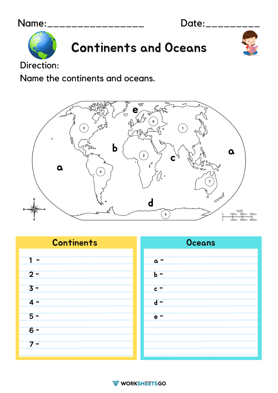 Continents And Oceans | WorksheetsGO