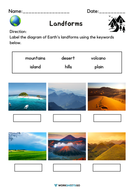 Landforms Worksheets