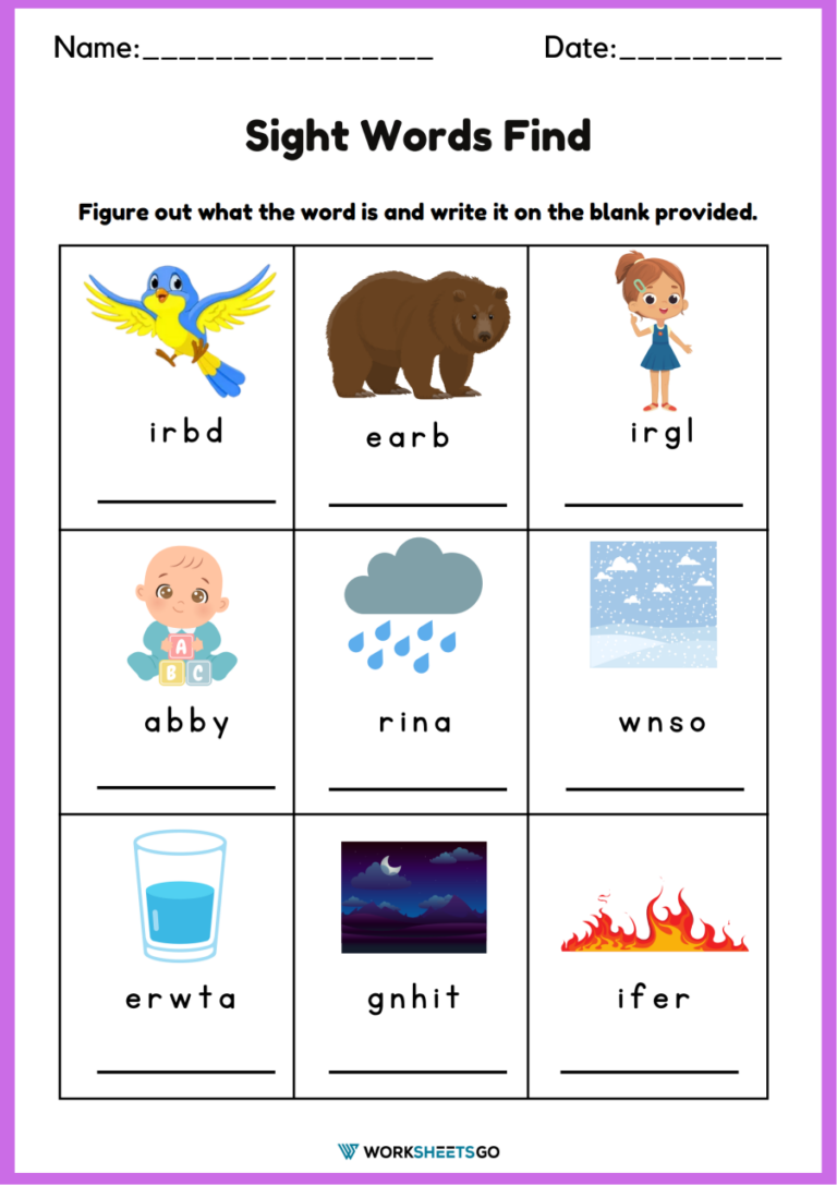 Sight Word Find Worksheets WorksheetsGO Sight Word Find Worksheets WorksheetsGO