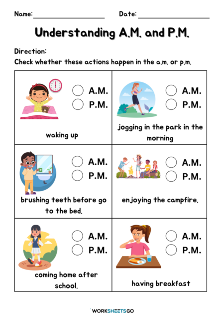 Understanding A.M And P.M Worksheets