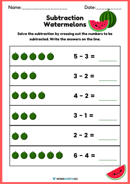 Subtraction Watermelons Worksheets