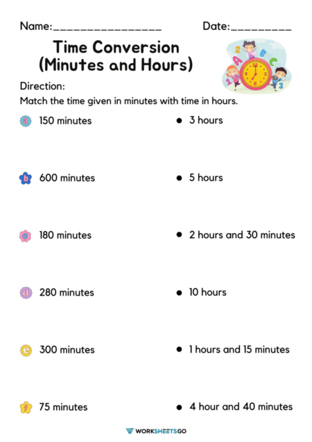 Time Conversion (Minutes And Hours) Worksheets