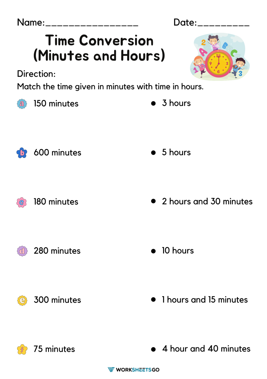 Time Conversion Minutes And Hours Worksheets WorksheetsGO