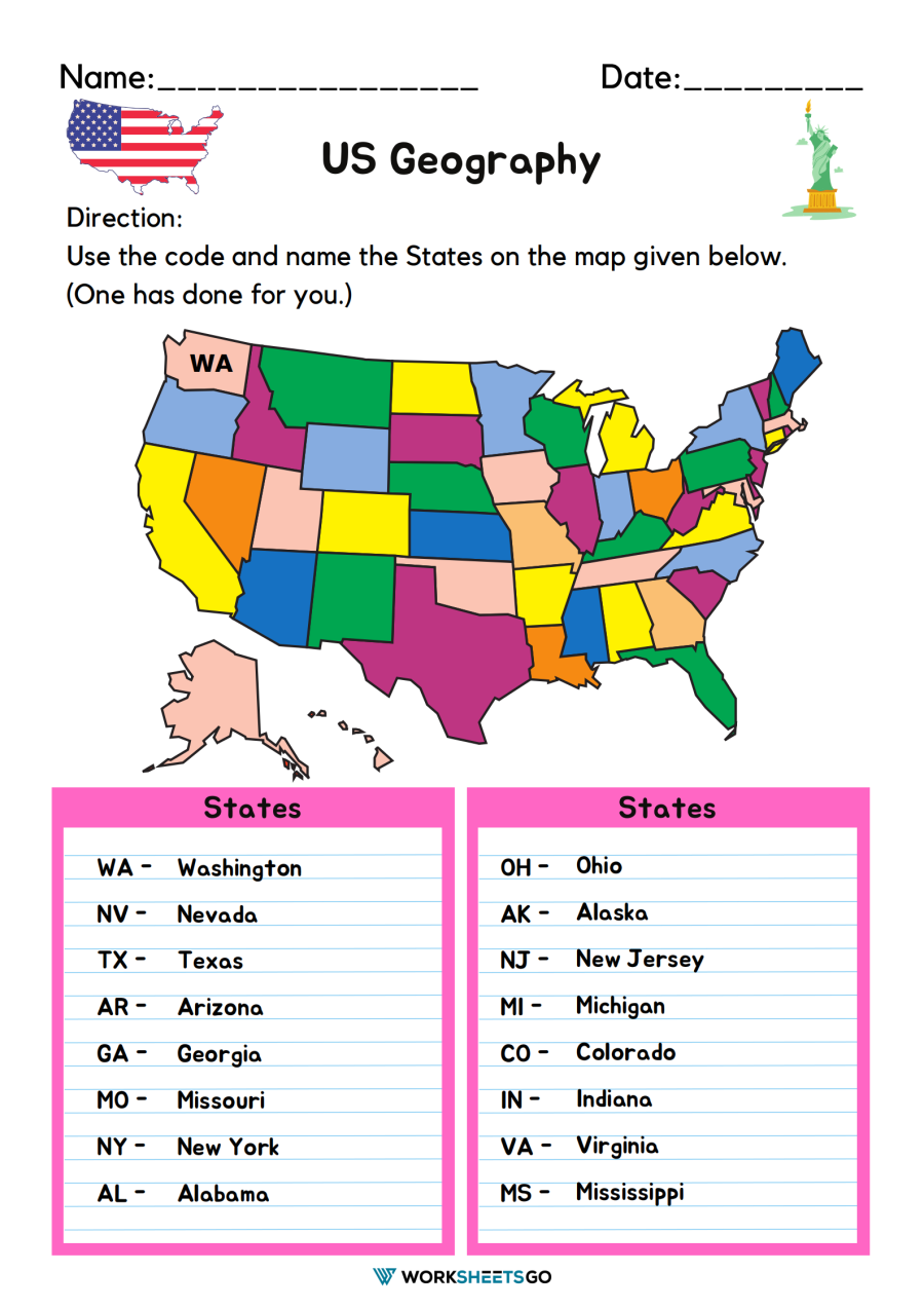 US Geography Worksheets