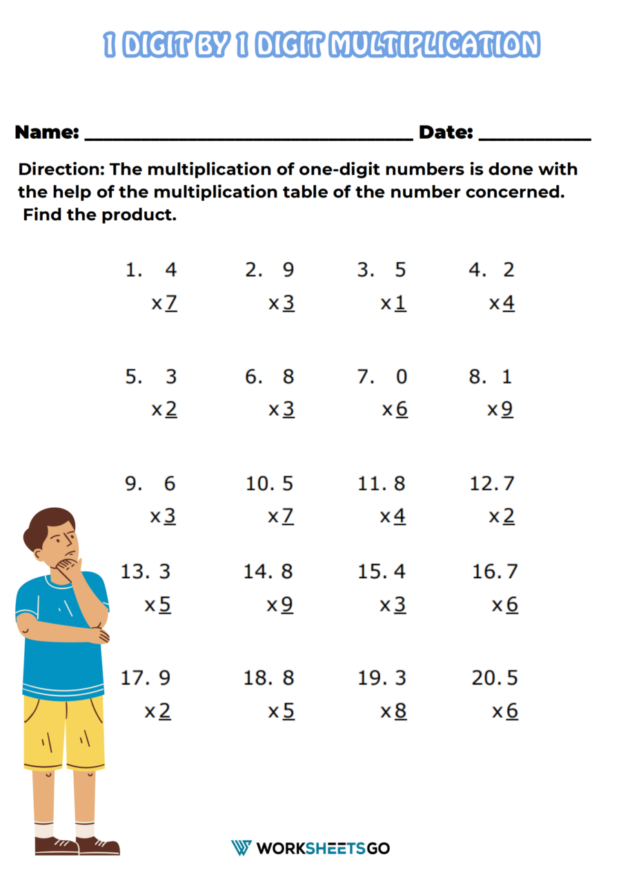 1 Digit By 1 Digit Multiplication Worksheet