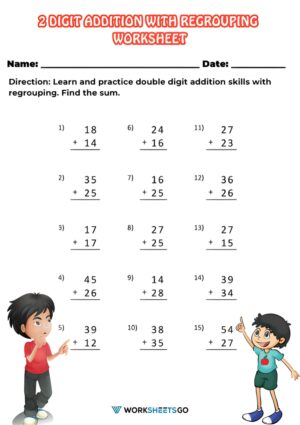 2 Digit Addition With And Without Regrouping Worksheets