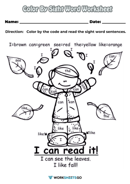 Color By Sight Word Worksheets