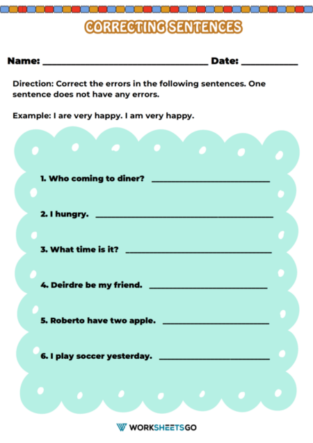 Correcting Sentences Worksheets