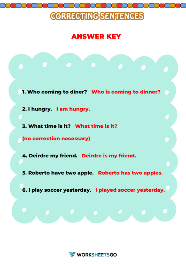 Correcting Sentences Worksheets WorksheetsGO Correcting Sentences Worksheets WorksheetsGO
