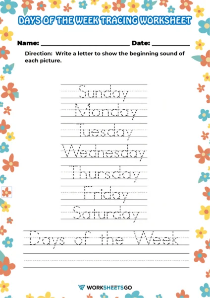 Days Of The Week Tracing Worksheets WorksheetsGO Days Of The Week Tracing Worksheets WorksheetsGO