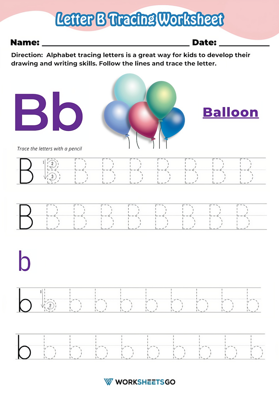 Letter B Tracing Worksheets WorksheetsGO Letter B Tracing Worksheets WorksheetsGO