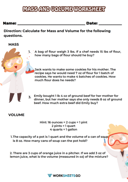 Mass And Volume Worksheets
