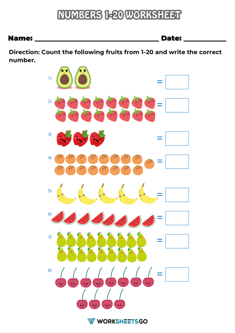 Numbers 1 20 worksheets worksheetsgo