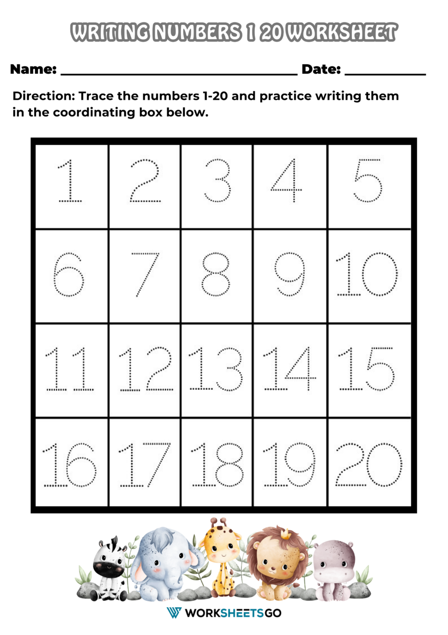 Writing Numbers 1 20 Worksheets WorksheetsGO