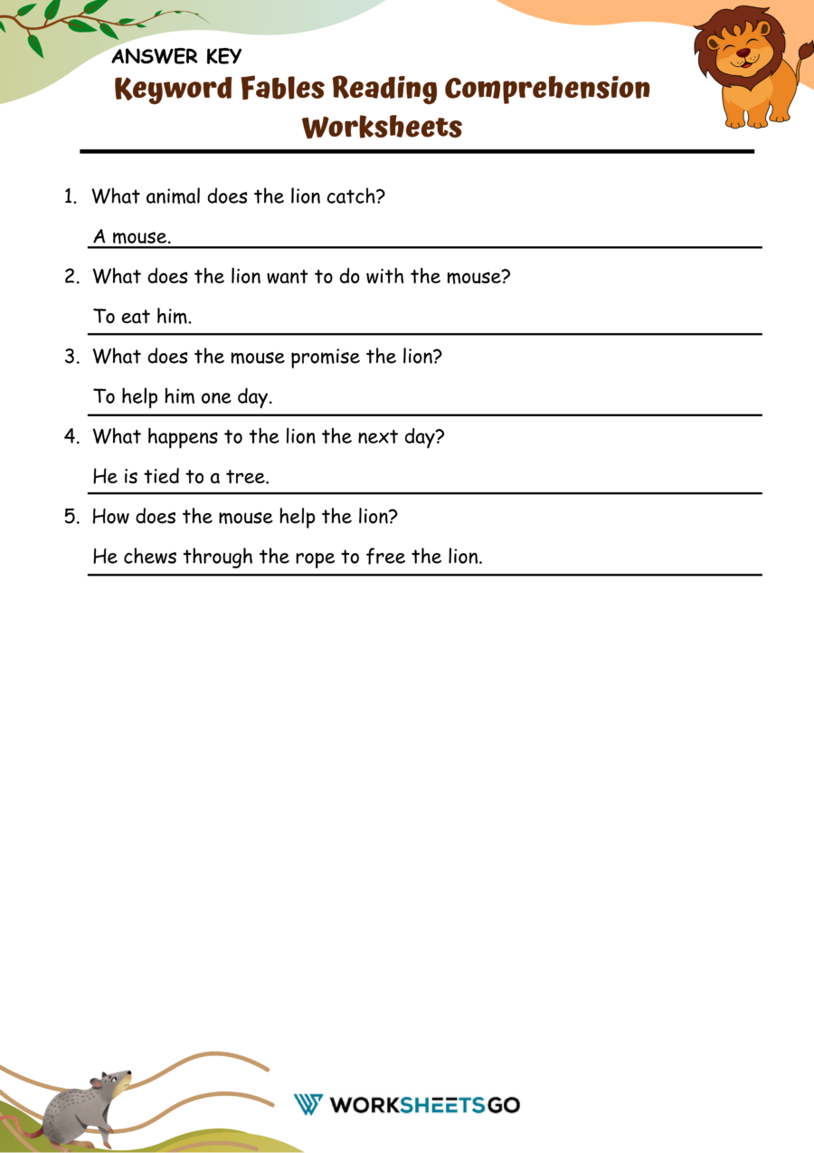 Fables reading comprehension worksheets worksheetsgo