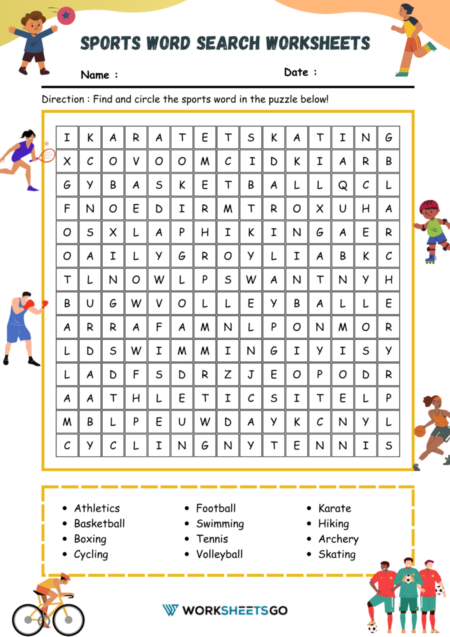 Sports Word Search Worksheets