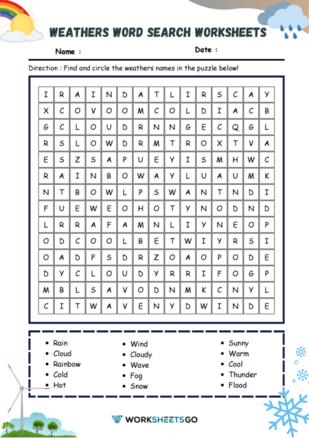 Weather Word Search Worksheets