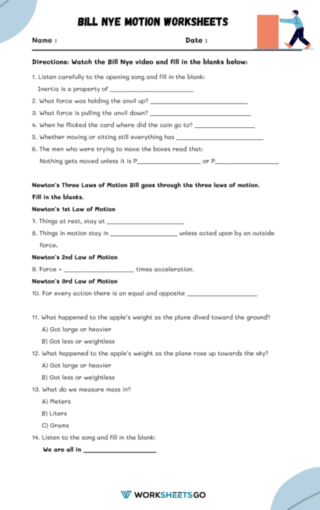 Bill Nye Motion Worksheets