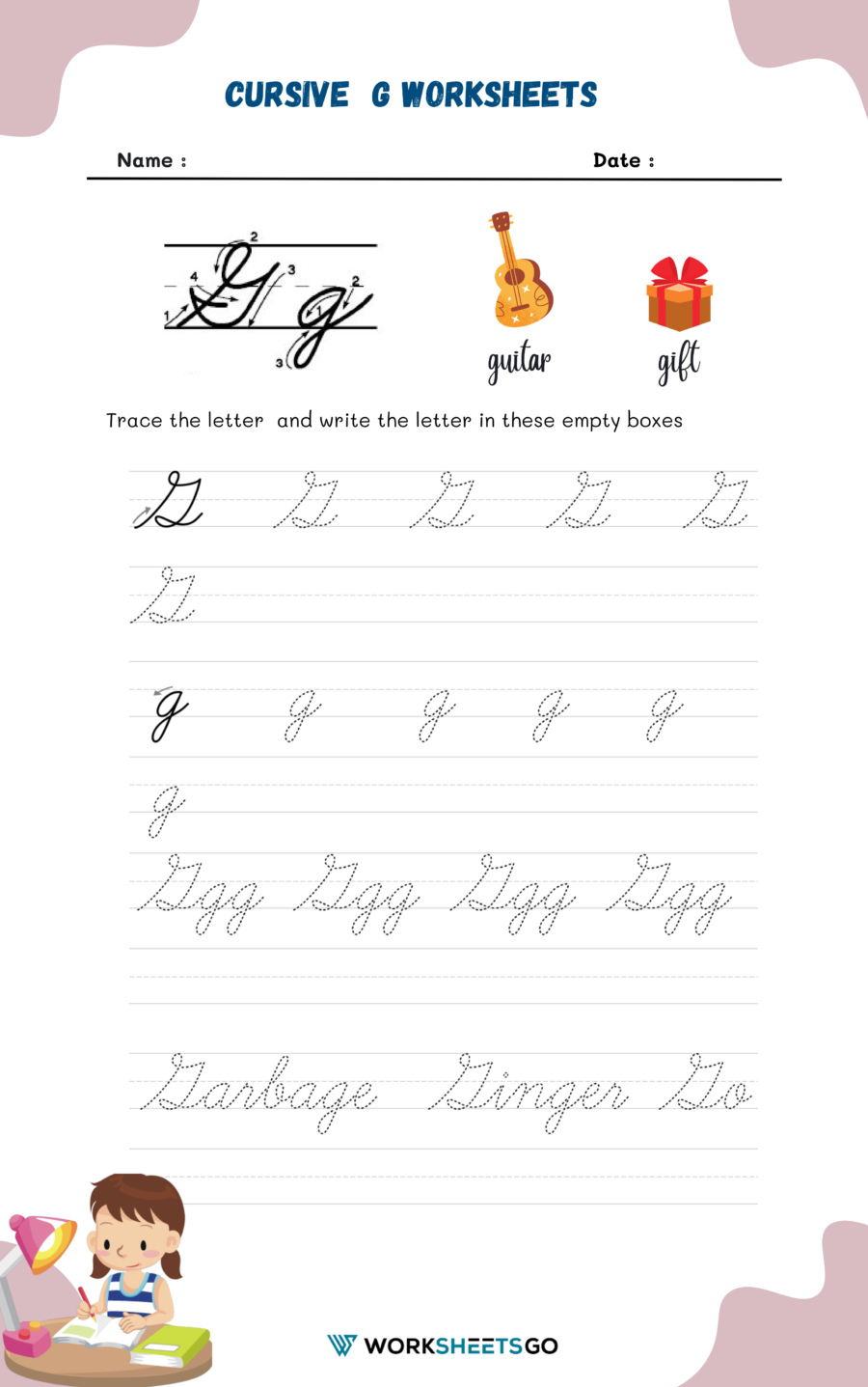 Cursive G Worksheet Cursive G Worksheet