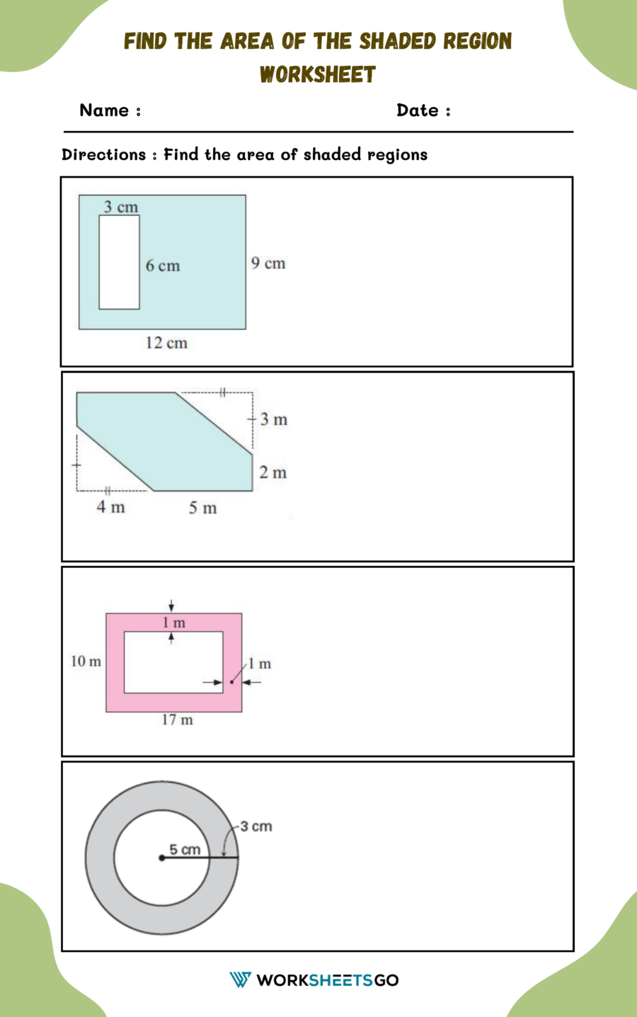 Find The Area Of The Shaded Region Worksheet Find The Area Of The Shaded Region Worksheet