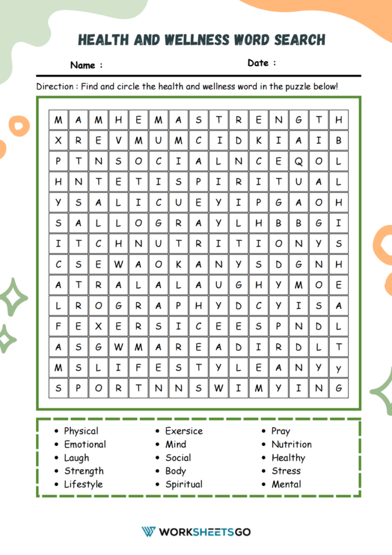 Health And Wellness Word Search Worksheets | WorksheetsGO