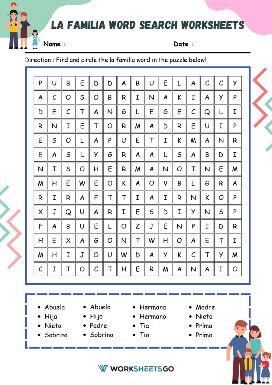 La Familia Word Search Worksheet La Familia Word Search Worksheet