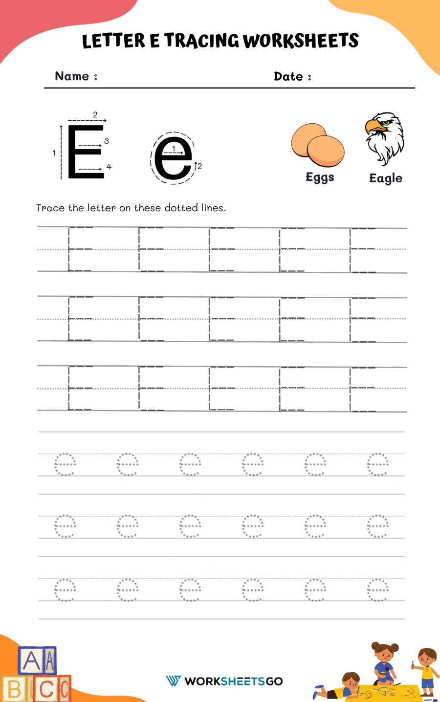 Letter E Tracing Worksheets