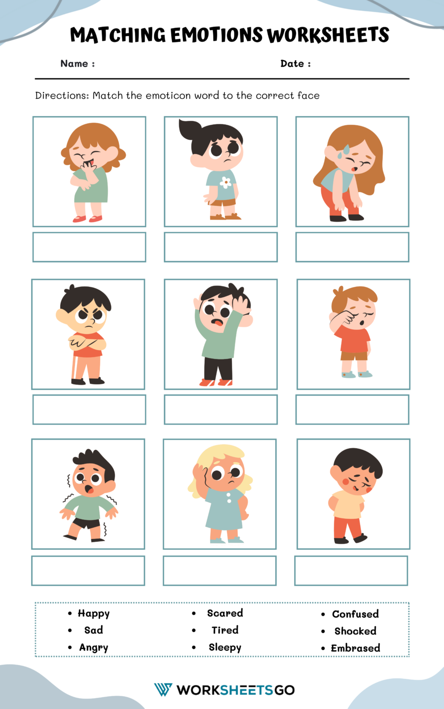 Matching Emotions Worksheet Matching Emotions Worksheet