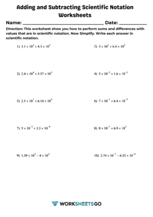 Adding and Subtracting Scientific Notation Worksheets